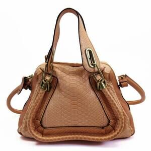 Chloe Paraty handbag shoulder bag pink Beige Tan python leather